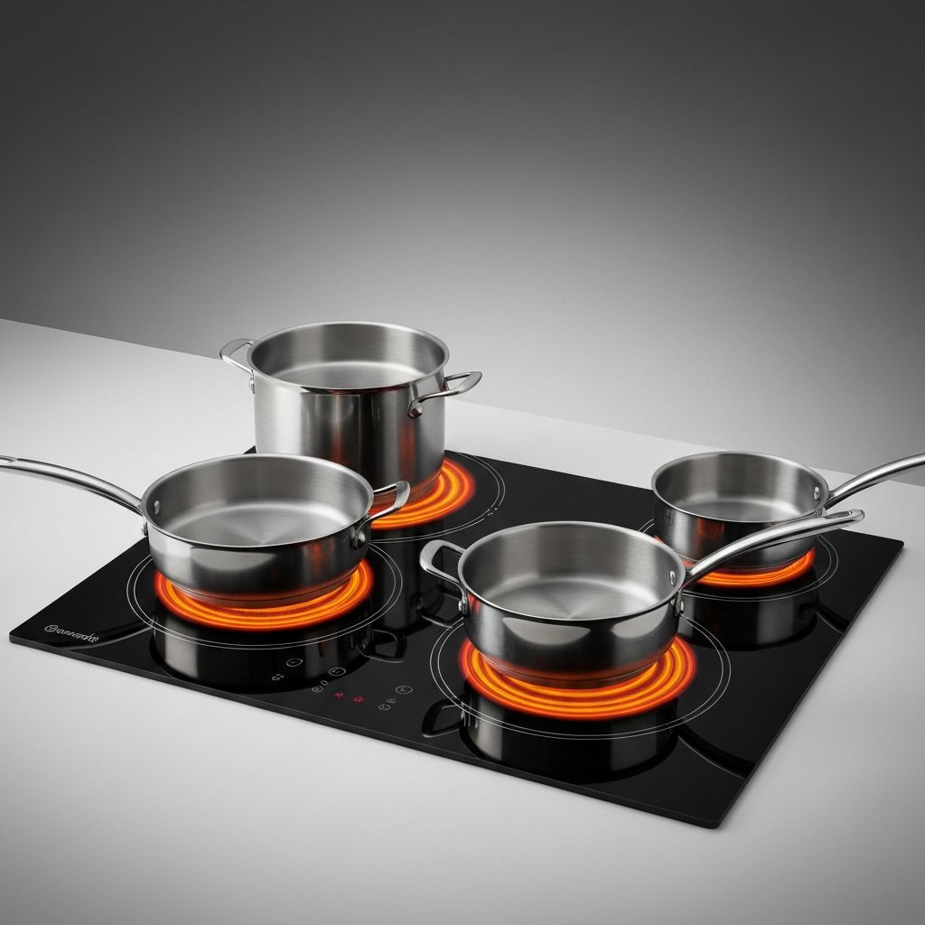 Bobby Flay cookware on induction stovetop showing Magneto base technology
